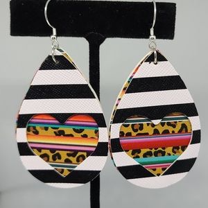 Teardrop Heart Earrings with Leopard Print